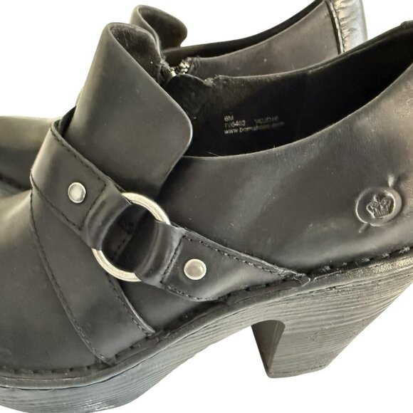 Born Onega Chunky Clogs Block Heels Harness Strap Black Leather Womens 6 - Picture 7 of 10